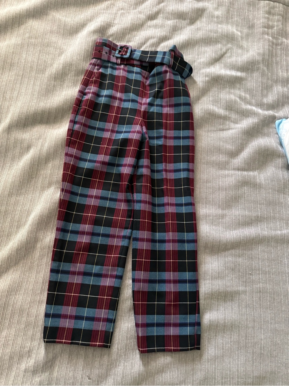 Zara petite Women's Plaid High-Waisted Belted Dress Pants size extra small